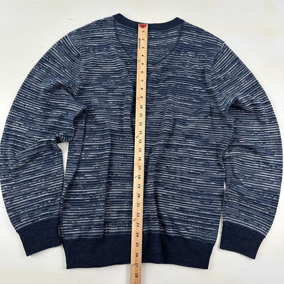 Grayers Mens Merino Wool Sweater XXL V-neck Blue Indigo Pocket 2XL 3D Stripes - Picture 8 of 8